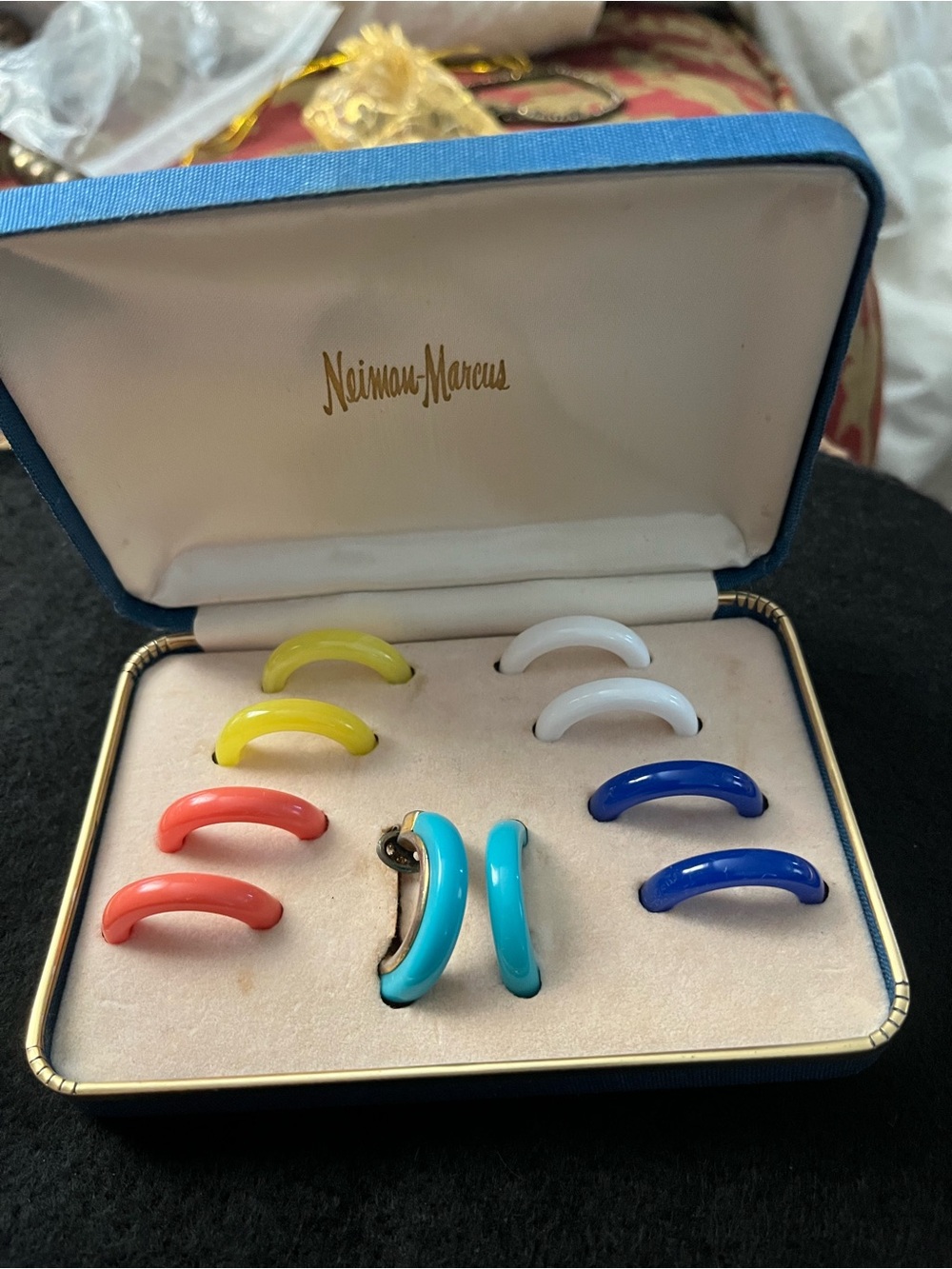 Neiman Marcus Multicolor Enamel Clip-On Earring Set vintage